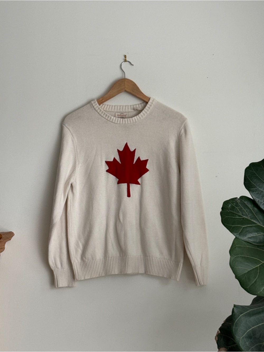 Weatherproof Cream Sweater with Red Maple Graphic